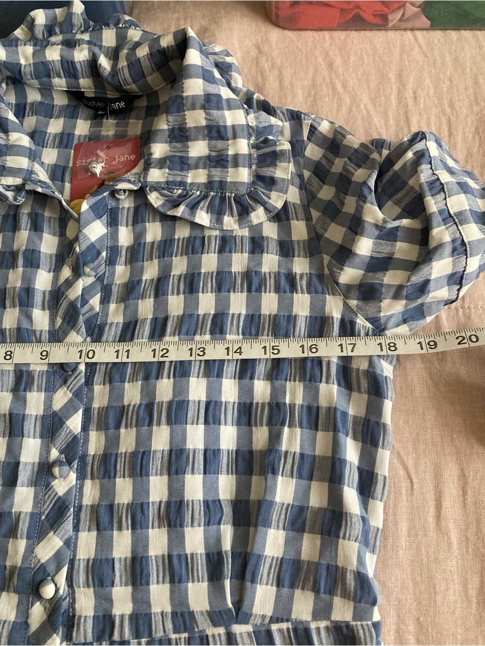 Sister Jane Blue and White Gingham Romper with Ruffle Collar - Picture 8 of 9